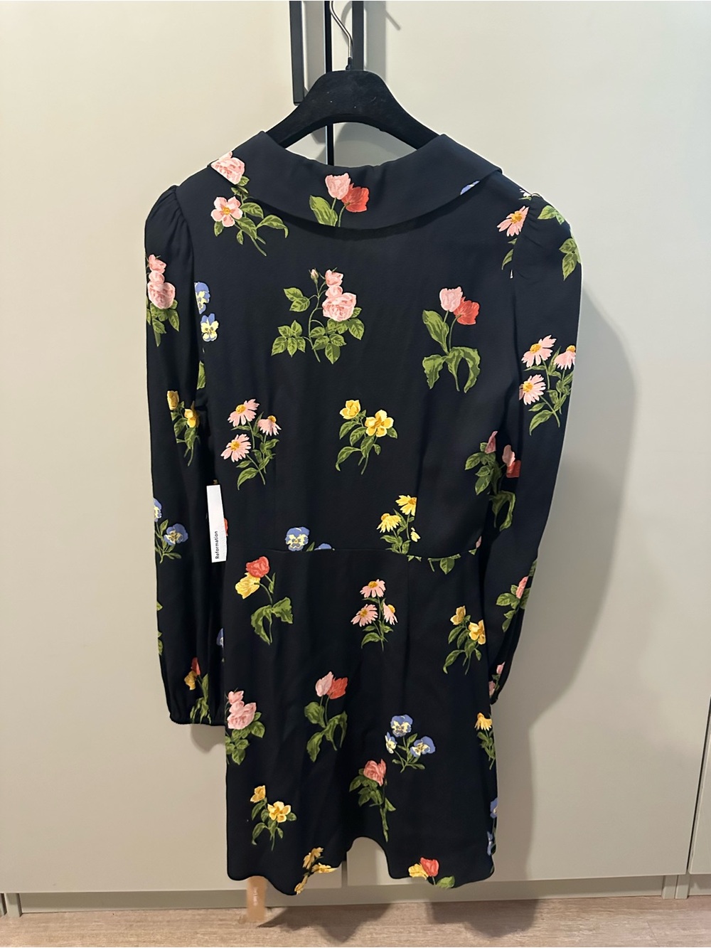 Reformation Will Black Floral Night Bloom Long-Sleeve Mini Dress Size 4 - Picture 10 of 12